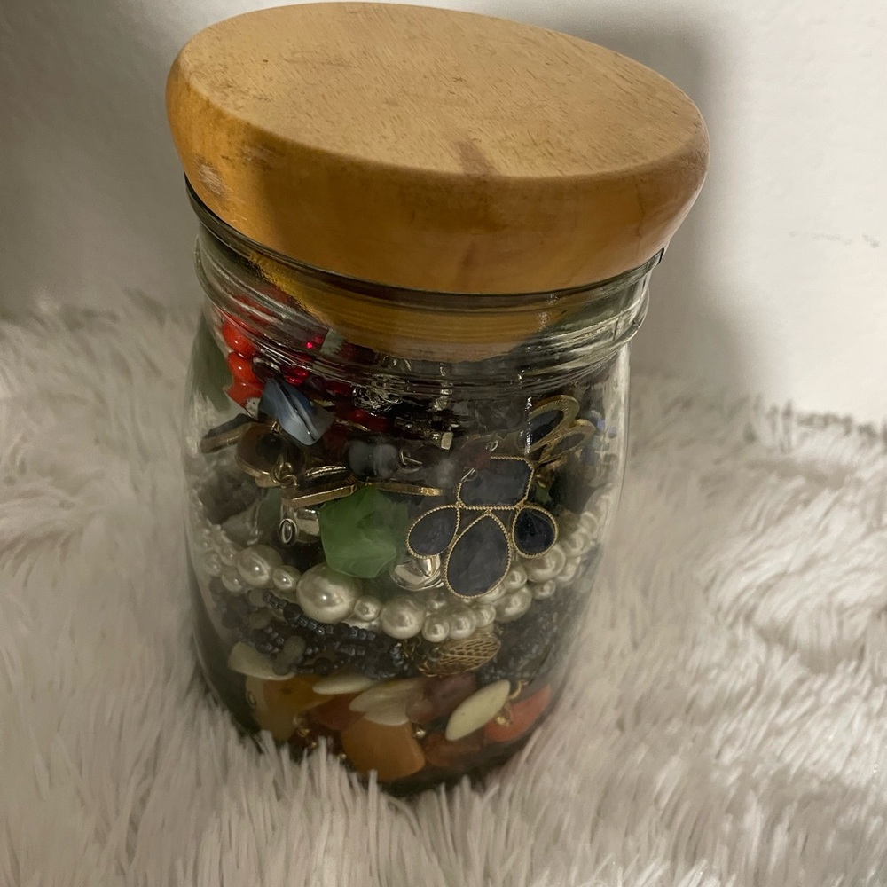 Vintage Jewelry Jar with Wooden Lid